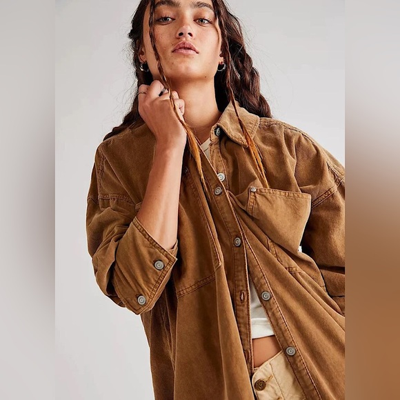 NEW Free People Baby Cord Button Down Shirt - Picture 3 of 16